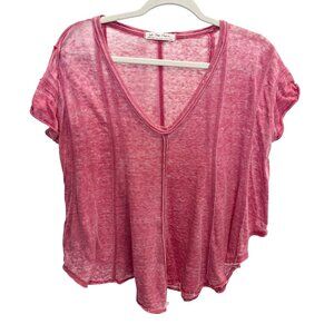 Free People Sammie V-Neck Oversized Swing Tee Burnout Boho Grunge Size XS